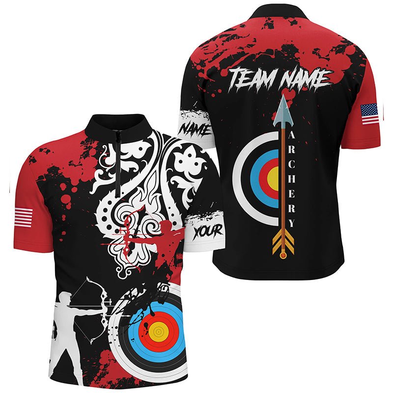 Personalisiertes Bogenschießshirt im Grunge Tribal Stil für Herren & Damen | Individuelles Bogenschieß - Jersey für Teams | Rot T2056 - Climcat