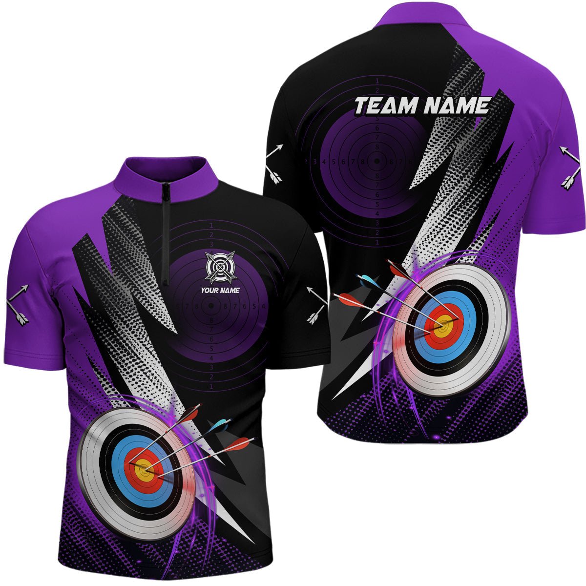 Personalisiertes Bogenschützen Polo Shirt Unisex - Lila 3D Ziel - Team & Verein T0984 - Climcat