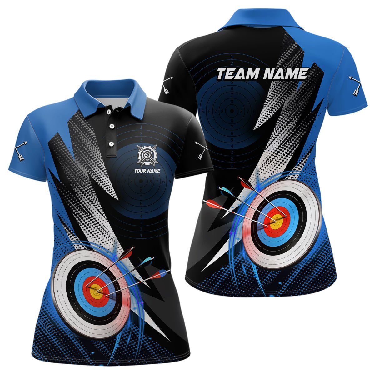 Personalisiertes Bogensport Polo - Shirt Herren Damen | Blau 3D Ziel | Für Team & Verein T0983 - Climcat