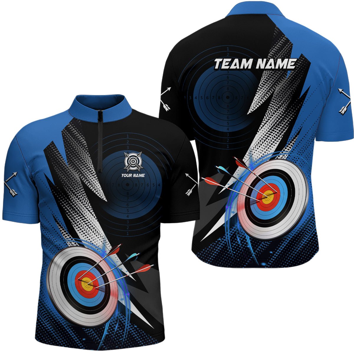 Personalisiertes Bogensport Polo - Shirt Herren Damen | Blau 3D Ziel | Für Team & Verein T0983 - Climcat