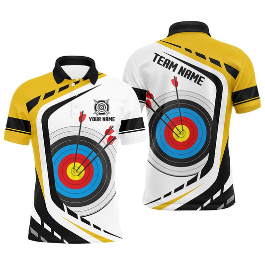 Personalisiertes Bogensport Polo Shirt & Oberteil mit Reißverschluss für Herren & Damen - 3D Bogenscheibe Gelb Weiß Design - Trikot T1910 - Climcat