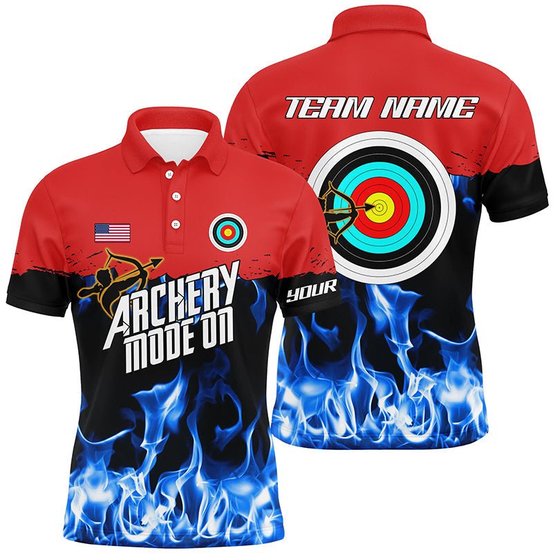 Personalisiertes Bogensport Poloshirt für Teams | Rot - Blaue Flammen Design | Unisex | T0516 - Climcat