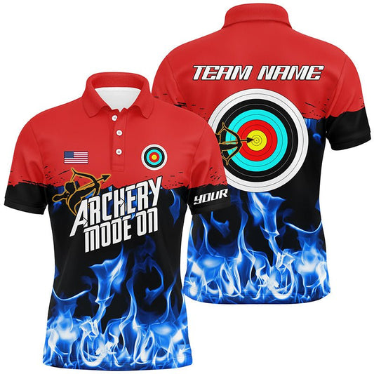 Personalisiertes Bogensport Poloshirt für Teams | Rot - Blaue Flammen Design | Unisex | T0516 - Climcat