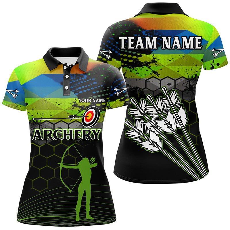 Personalisiertes Bogensport Poloshirt Unisex - Grün mit 3D Pfeilen & Bogenschützen - Silhouette V0649 - Climcat