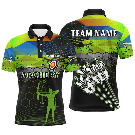 Personalisiertes Bogensport Poloshirt Unisex - Grün mit 3D Pfeilen & Bogenschützen - Silhouette V0649 - Climcat