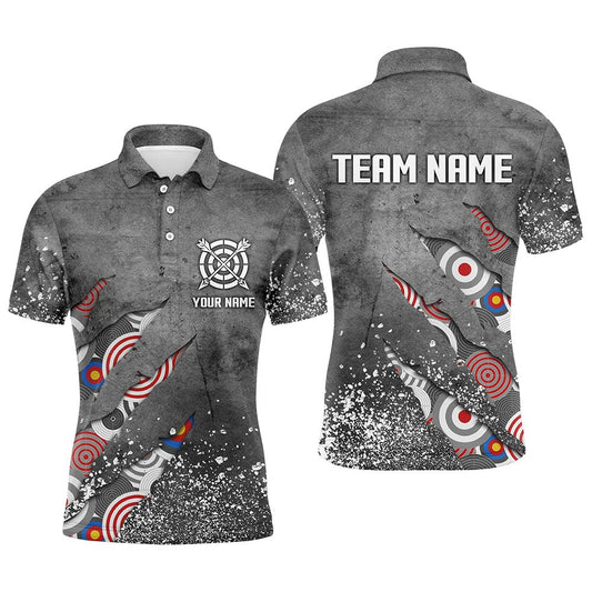 Personalisiertes Polo - Shirt für Bogenschützen (Unisex) - Zielscheiben Muster Grau - Mit Teamnamen T1036 - Climcat