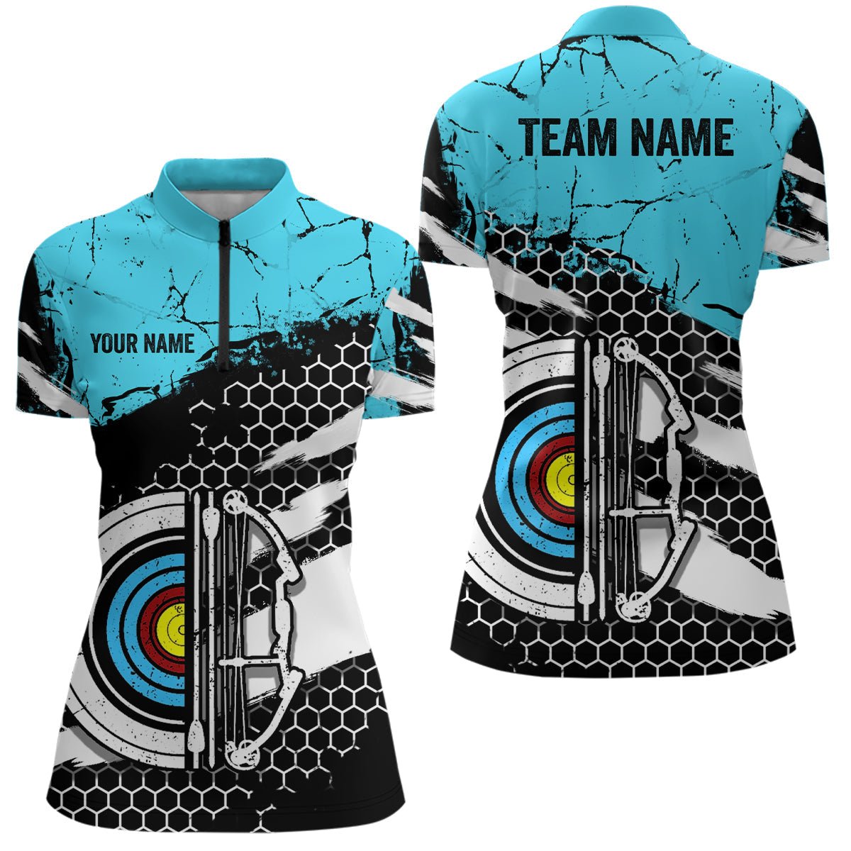 Personalisiertes Retro Bogensport Poloshirt für Herren & Damen | Teamshirt Blau - Schwarz V0642 - Climcat