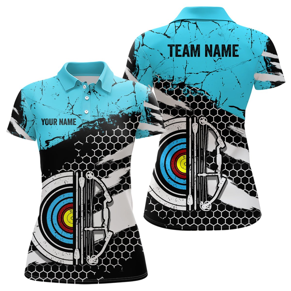 Personalisiertes Retro Bogensport Poloshirt für Herren & Damen | Teamshirt Blau - Schwarz V0642 - Climcat