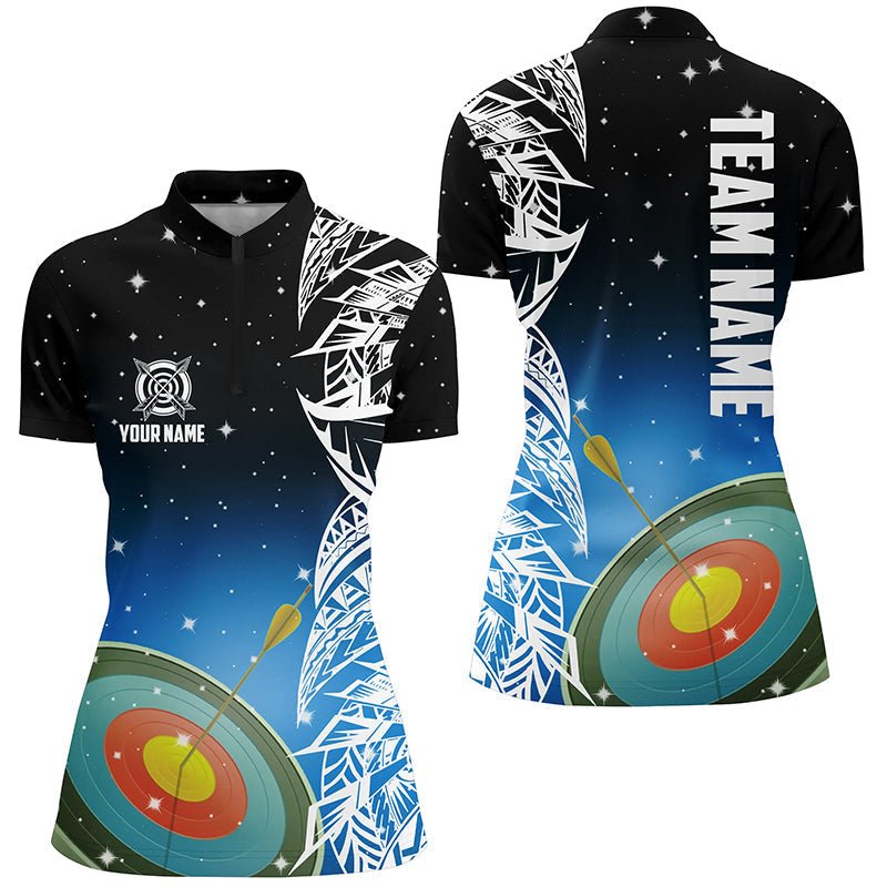 Personalisiertes Unisex Bogenschießen Poloshirt / Trikot mit Blauem 3D - Ziel Galaxie Design für Team und Mannschaft T1085 - Climcat