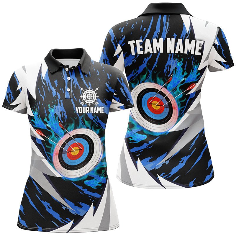 Personalisiertes Unisex Polo - Shirt für Bogenschützen Teams – 3D Zielscheiben Design 'Thunder' | Blau T1026 - Climcat