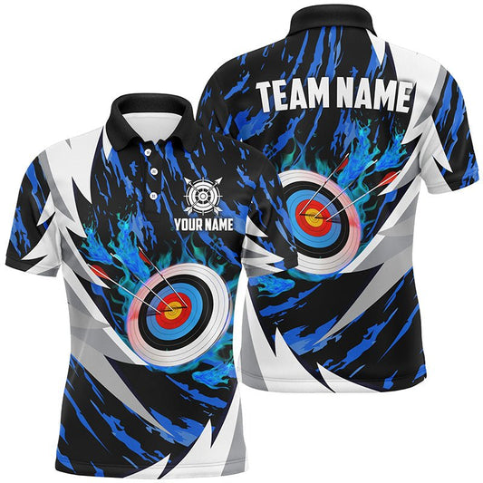 Personalisiertes Unisex Polo - Shirt für Bogenschützen Teams – 3D Zielscheiben Design 'Thunder' | Blau T1026 - Climcat
