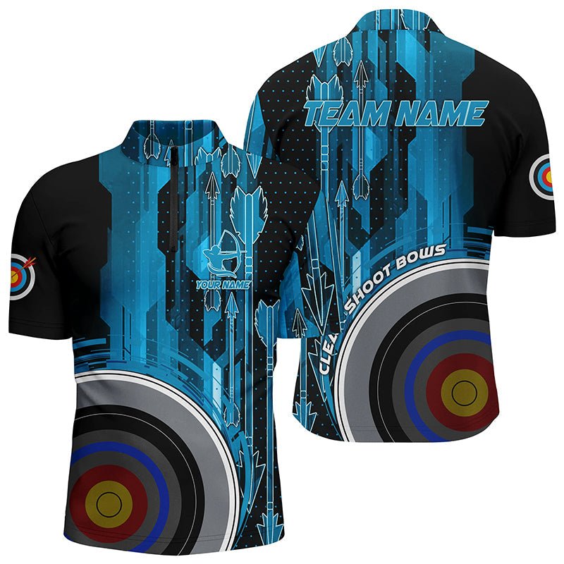 Personalisiertes Vintage Blaues 3D Bogenschießen Poloshirt Unisex V0603 - Climcat