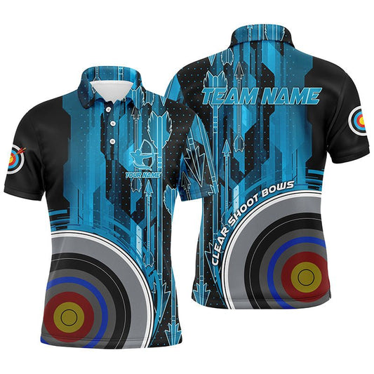 Personalisiertes Vintage Blaues 3D Bogenschießen Poloshirt Unisex V0603 - Climcat