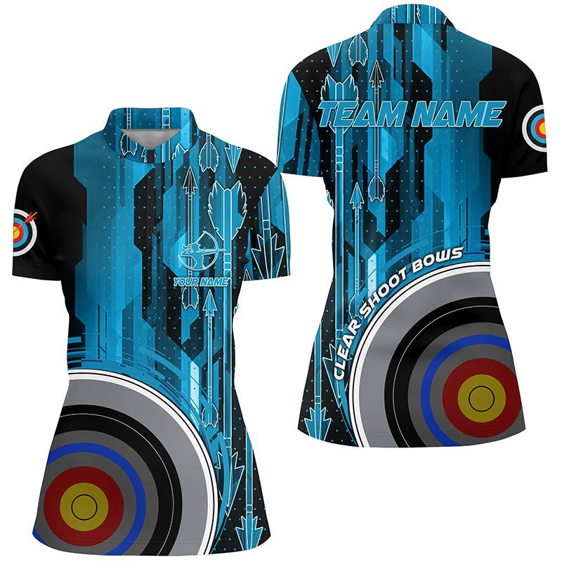 Personalisiertes Vintage Blaues 3D Bogenschießen Poloshirt Unisex V0603 - Climcat