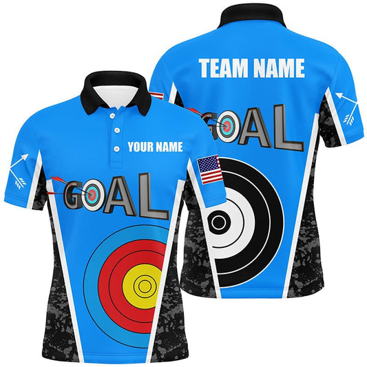 Polo Shirt Bogenschießen Herren Damen - Mit Wunschname Personalisiert - Blaues Zielscheiben Motiv - Team T1154 - Climcat