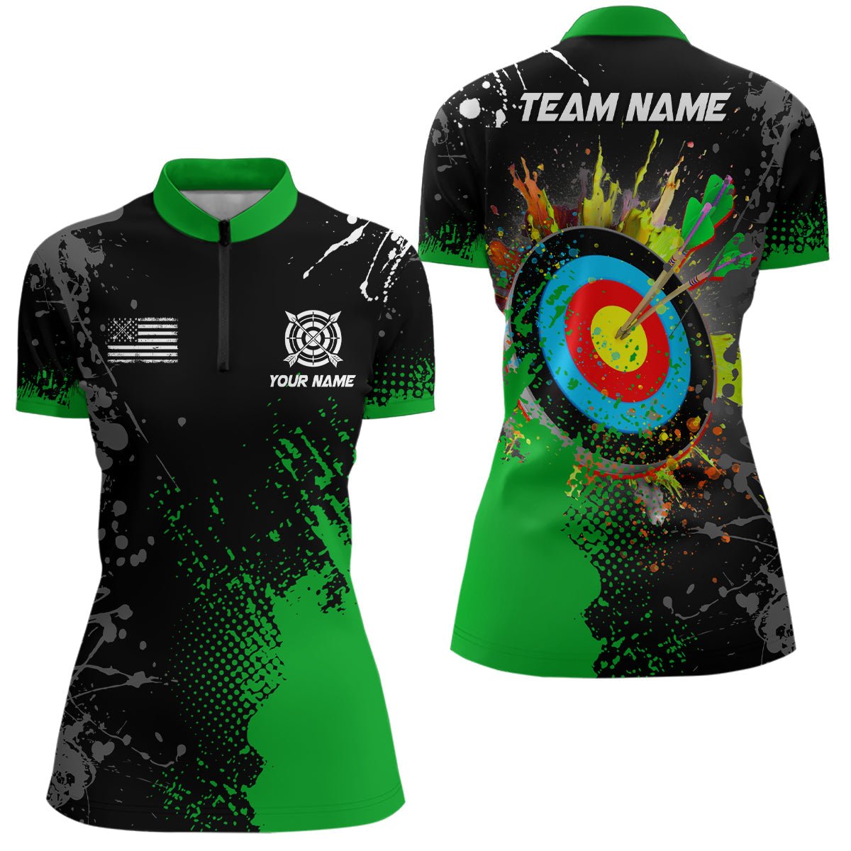 Poloshirt Bogensport - Mit Wunschname - Grün - 3D Bogenschießen - Unisex T1103 - Climcat