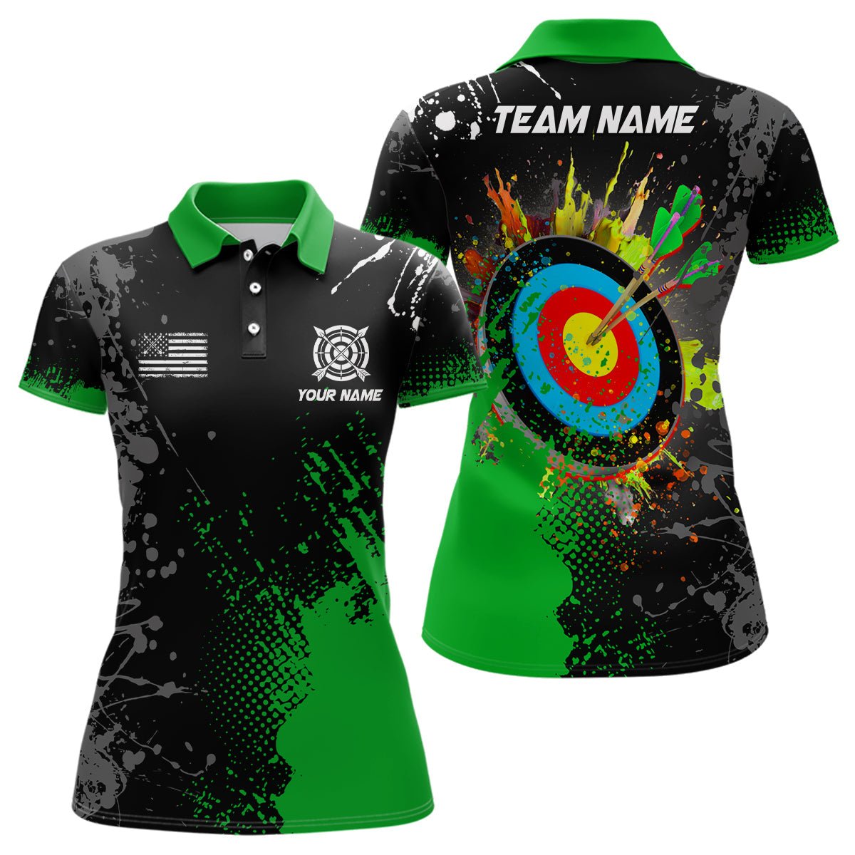 Poloshirt Bogensport - Mit Wunschname - Grün - 3D Bogenschießen - Unisex T1103 - Climcat