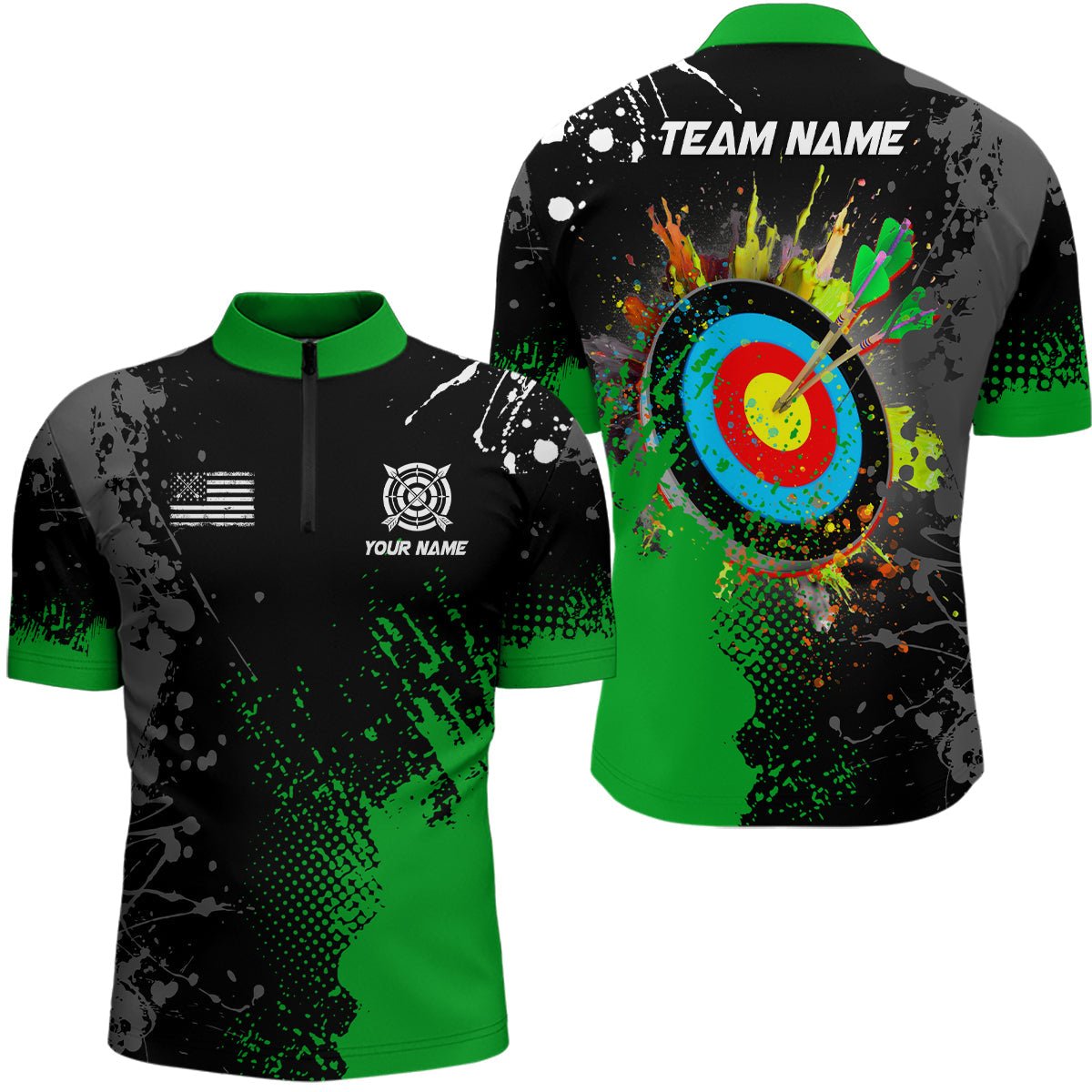 Poloshirt Bogensport - Mit Wunschname - Grün - 3D Bogenschießen - Unisex T1103 - Climcat
