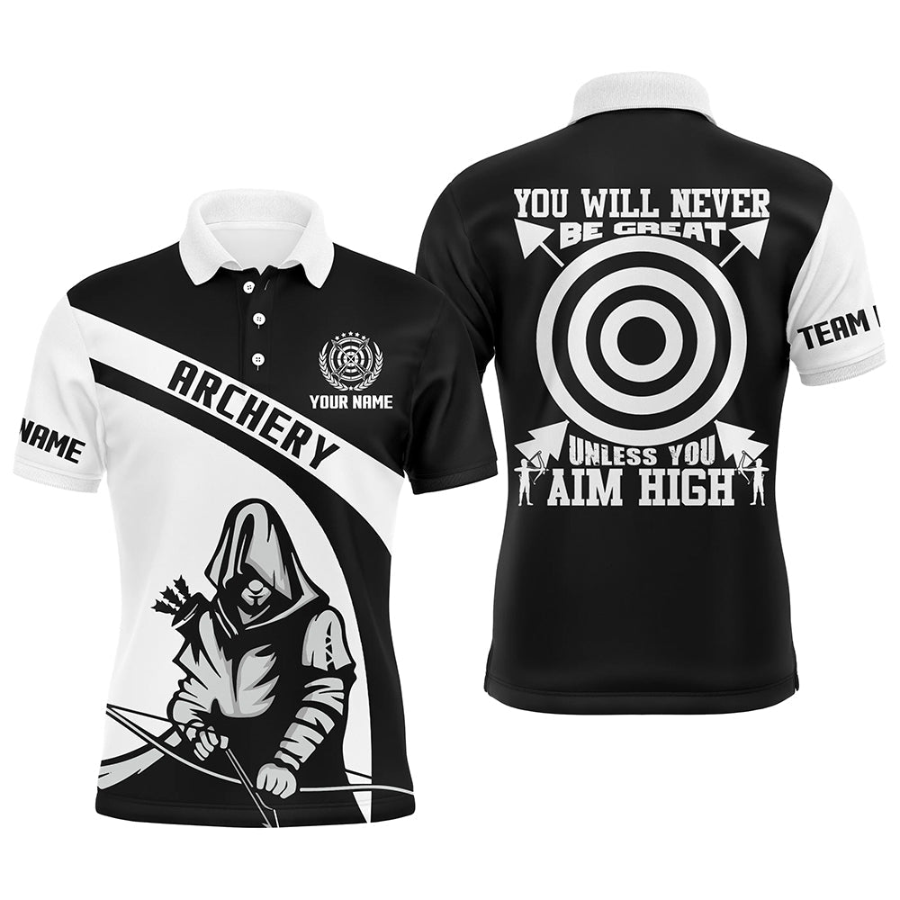Poloshirt Personalisiert Bogenschießen | Schwarz - Weiß | Mit Wunschnamen & Lustigem Spruch | Herren & Damen | Bogensport Shirt T0566 - Climcat