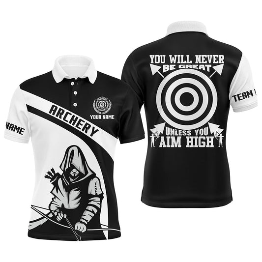 Poloshirt Personalisiert Bogenschießen | Schwarz - Weiß | Mit Wunschnamen & Lustigem Spruch | Herren & Damen | Bogensport Shirt T0566 - Climcat