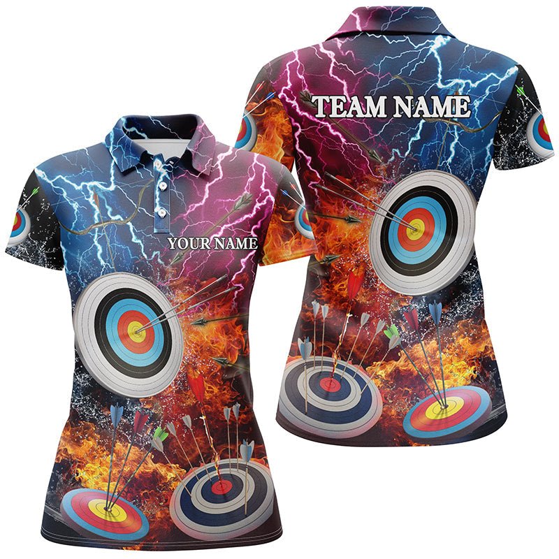 Poloshirt personalisiert mit Namen | Bogenschießen Zielscheibe Wasser Feuer Design | Geschenk für Bogenschützen (Herren & Damen) T0508 - Climcat
