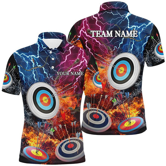 Poloshirt personalisiert mit Namen | Bogenschießen Zielscheibe Wasser Feuer Design | Geschenk für Bogenschützen (Herren & Damen) T0508 - Climcat