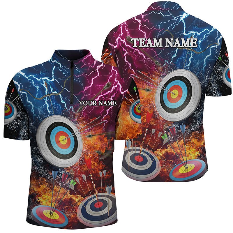 Poloshirt personalisiert mit Namen | Bogenschießen Zielscheibe Wasser Feuer Design | Geschenk für Bogenschützen (Herren & Damen) T0508 - Climcat