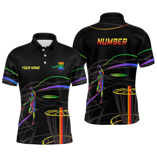 Regenbogen Herren Disc Golf Polo Shirt Individuelle Nummer Disc Golf Korb Personalisiertes Disc Golf Shirt Für Männer L1014 - Climcat