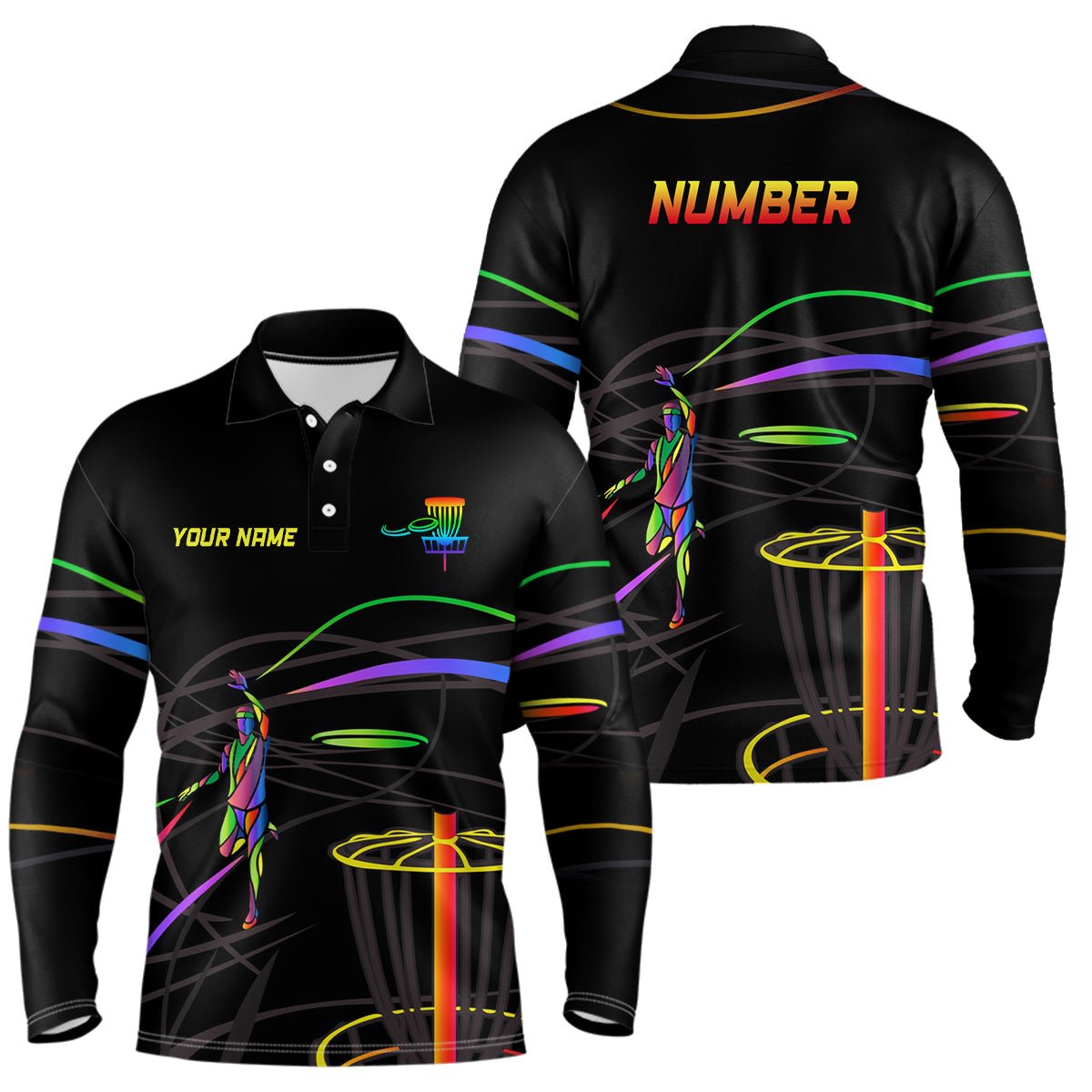 Regenbogen Herren Disc Golf Polo Shirt Individuelle Nummer Disc Golf Korb Personalisiertes Disc Golf Shirt Für Männer L1014 - Climcat