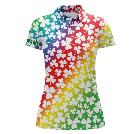 Regenbogen Kleeblätter St. Patrick's Day Damen Golf Polos Maßgeschneiderte Golf Shirts Für Frauen Golf Geschenke L1418 - Climcat