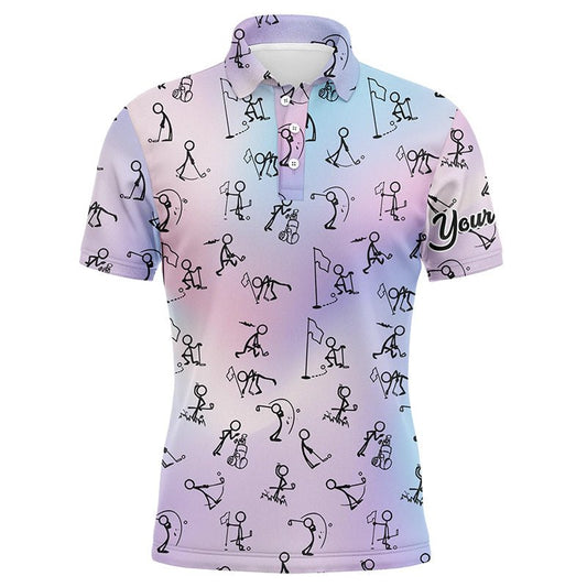 Regenbogen-Verlauf Strichmännchen spielen Golf Herren Polo Shirt Individuelle Golfoberteile für Herren Golfgeschenke L1044 - Climcat