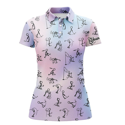 Regenbogen-Verlauf Strichmännchen spielen Golf Polo Shirt Maßgeschneiderte Golf Tops für Frauen Golfgeschenke L1044 - Climcat