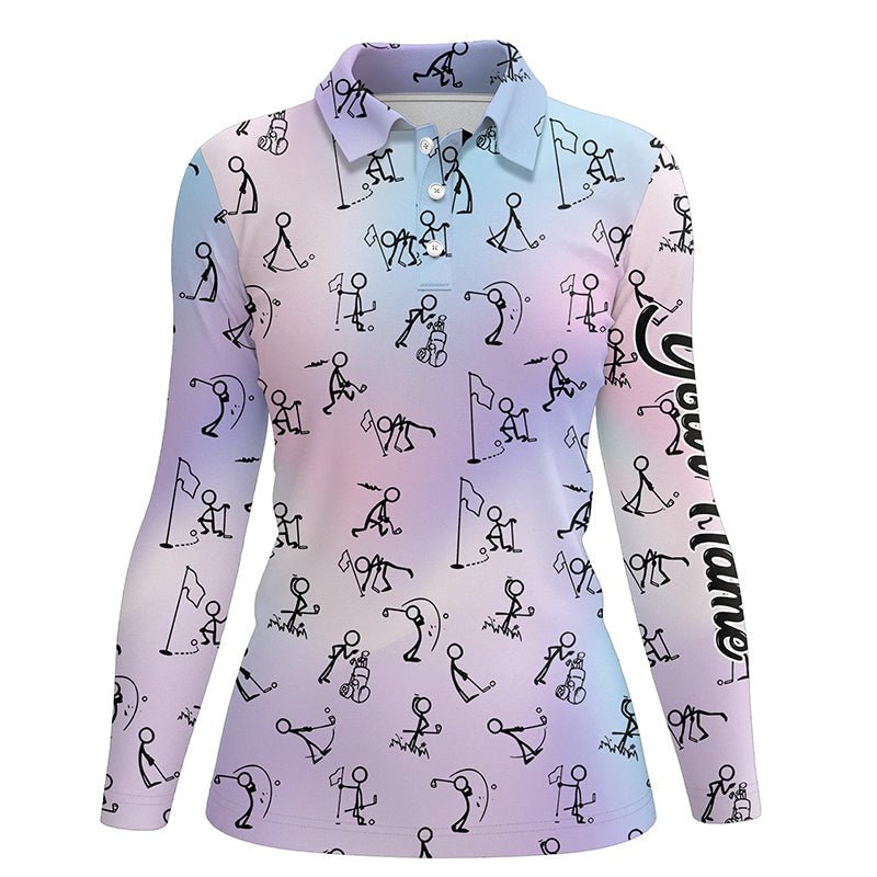 Regenbogen-Verlauf Strichmännchen spielen Golf Polo Shirt Maßgeschneiderte Golf Tops für Frauen Golfgeschenke L1044 - Climcat