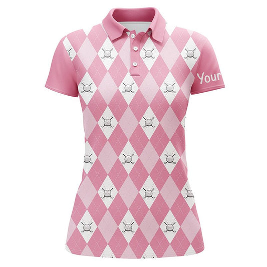 Rosa Argyle-Karo-Muster Damen Golf Poloshirts Maßgeschneiderte Golfshirts für Frauen, Damen Golf Polo N5156 - Climcat