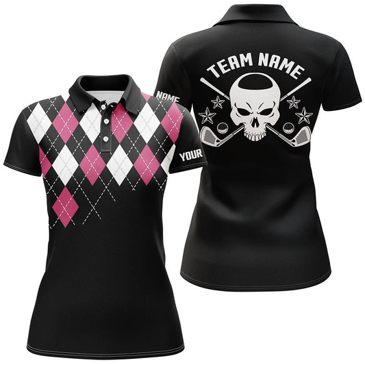 Rosa Argyle-Muster Damen Golf Polo Shirt Personalisierte Skull Golf Shirt Für Frauen, Damen Golf Geschenke L0099 - Climcat