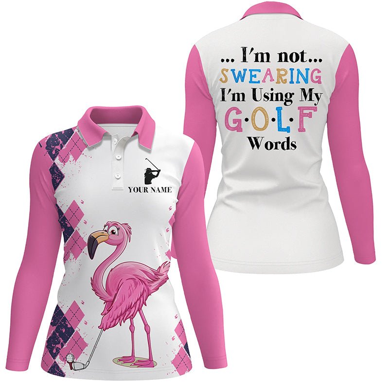 Rosa Argyle-Muster Flamingo Custom Damen Golf Polo Shirts - Ich fluche nicht, ich benutze meine Golfwörter N7426 - Climcat