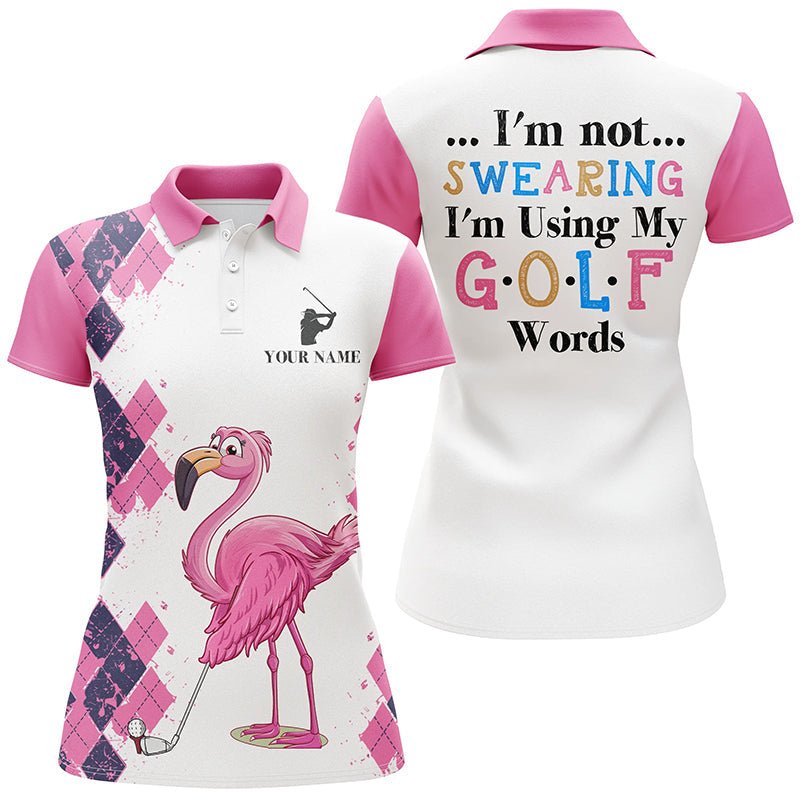 Rosa Argyle-Muster Flamingo Custom Damen Golf Polo Shirts - Ich fluche nicht, ich benutze meine Golfwörter N7426 - Climcat