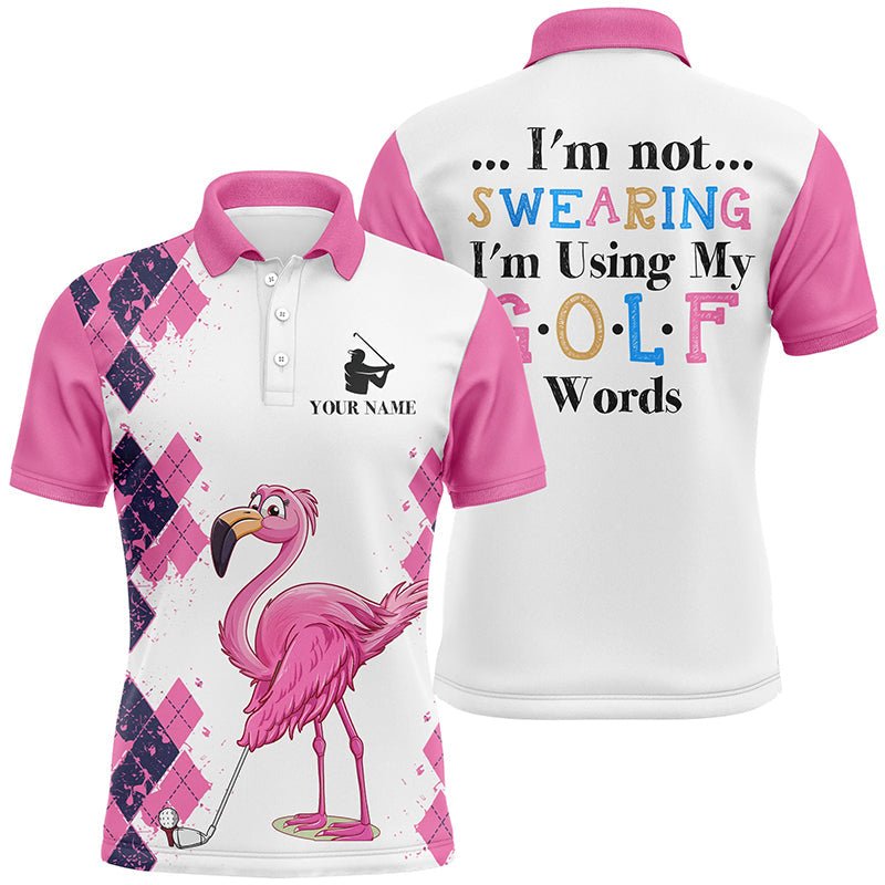 Rosa Argyle-Muster Flamingo Maßgeschneiderte Herren Golf Polo Shirts - Ich fluche nicht, ich benutze meine Golffachsprache N7426 - Climcat