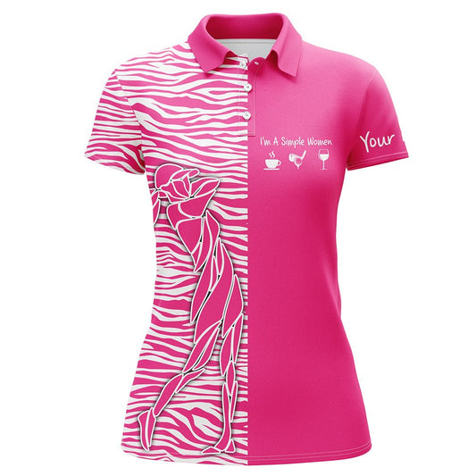 Rosa Damen Golf Polo Shirt mit individuellem Design - Einfach, stilvoll und bequem - Damen Golfshirt mit Kaffee, Wein und Zebra-Muster N5402 - Climcat