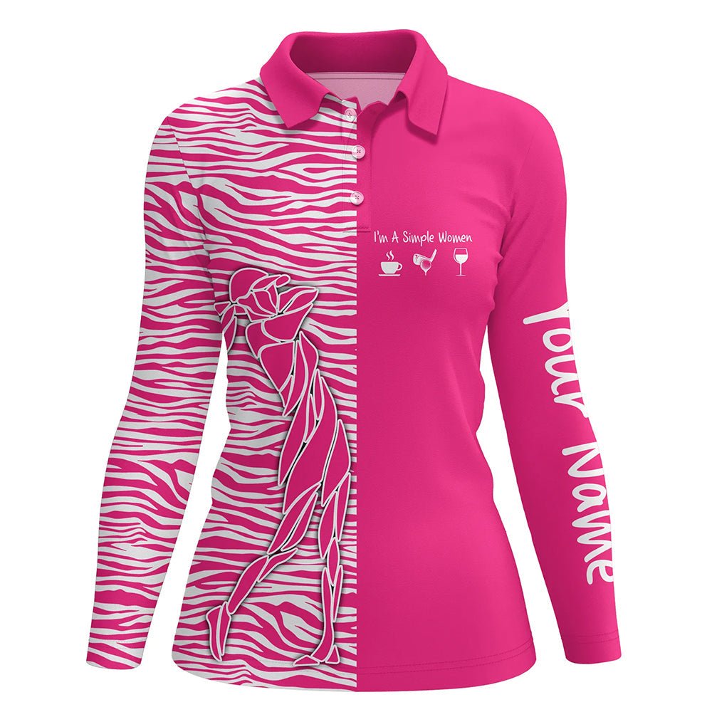 Rosa Damen Golf Polo Shirt mit individuellem Design - Einfach, stilvoll und bequem - Damen Golfshirt mit Kaffee, Wein und Zebra-Muster N5402 - Climcat