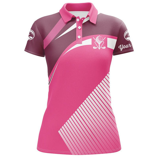 Rosa Damen Golf Poloshirts mit individuellem Namen, maßgeschneiderte Golfoberteile für Damen, personalisierte einzigartige Golfgeschenke N7128 - Climcat