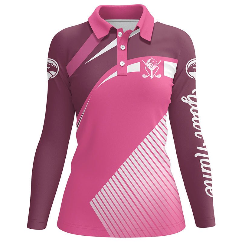 Rosa Damen Golf Poloshirts mit individuellem Namen, maßgeschneiderte Golfoberteile für Damen, personalisierte einzigartige Golfgeschenke N7128 - Climcat