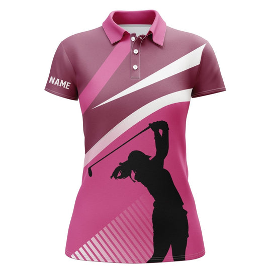 Rosa Damen Golfshirt mit individuellem Namen, Geschenk für Golf-Sportliebhaber, Damen Golf Polo Shirt N3625 - Climcat