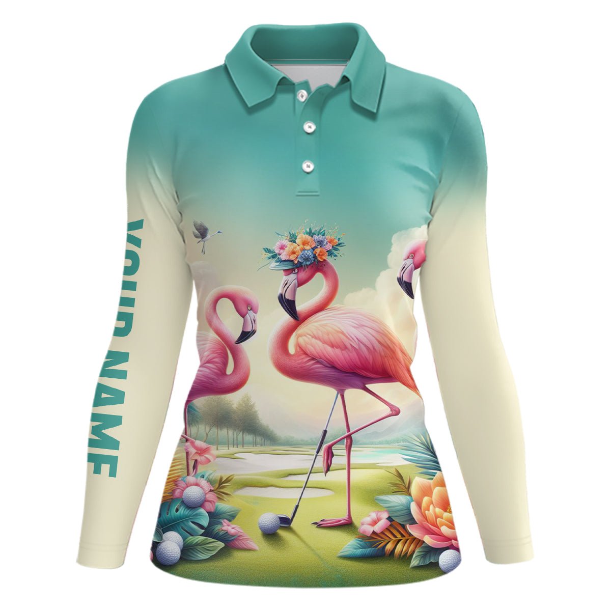 Rosa Flamingo Tropische Damen Golf Polo Shirts Personalisierte Damen Golf Shirts Golfgeschenke mit Namen L1306 - Climcat