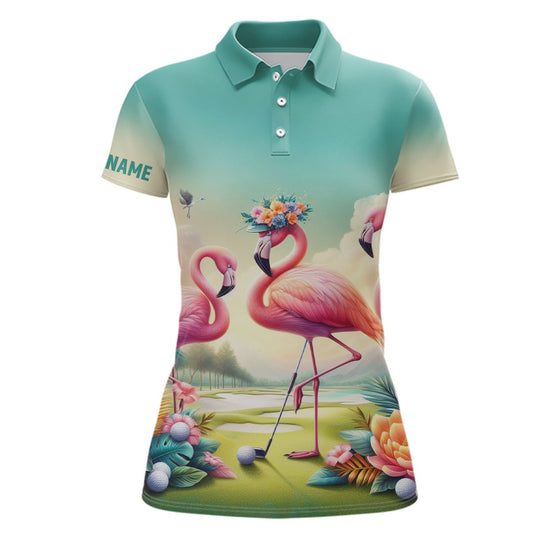 Rosa Flamingo Tropische Damen Golf Polo Shirts Personalisierte Damen Golf Shirts Golfgeschenke mit Namen L1306 - Climcat