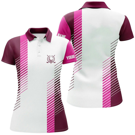 Rosa und weiß Damen Golf Polo Shirt, maßgeschneidertes Golfball-Shirt für Frauen, Damen Golf Oberteil N7188 - Climcat