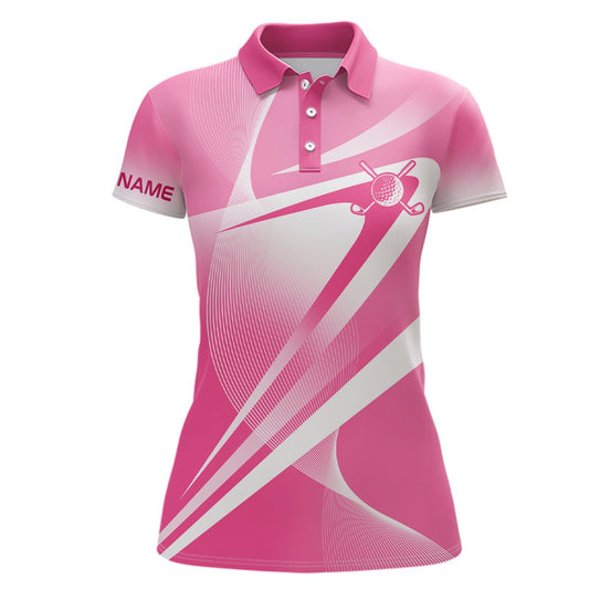 Rosa Weiße Damen Golf Polo Shirts mit individuellem Namen | Personalisierte Golf Shirts für Frauen | Golf Geschenke L1321 - Climcat