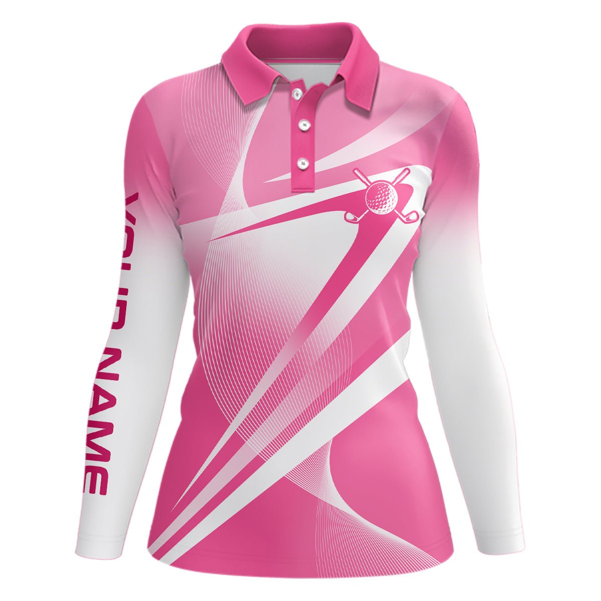 Rosa Weiße Damen Golf Polo Shirts mit individuellem Namen | Personalisierte Golf Shirts für Frauen | Golf Geschenke L1321 - Climcat