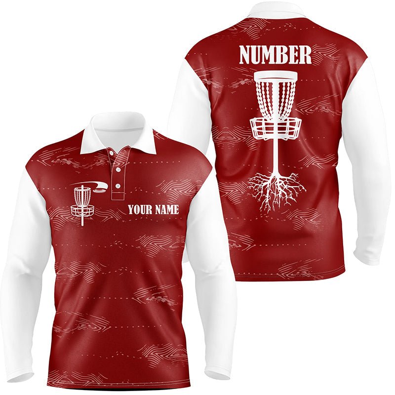 Rote und weiße Herren Disc Golf Polo Shirts mit individuellem Disc Golf Korb, personalisierte Disc Golf Geschenke N6758 - Climcat