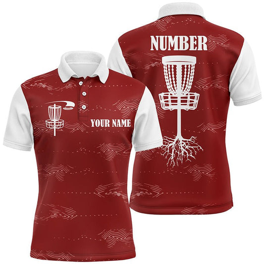 Rote und weiße Herren Disc Golf Polo Shirts mit individuellem Disc Golf Korb, personalisierte Disc Golf Geschenke N6758 - Climcat